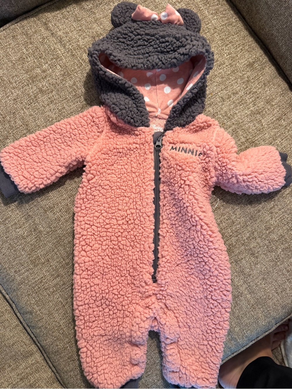 Disney Minnie Plush Pink and Gray Sherpa Footed One-Piece